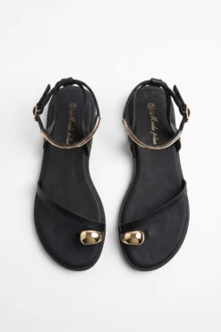 SANDALIAS PLANAS CON DETALLE METALICO BLACK
