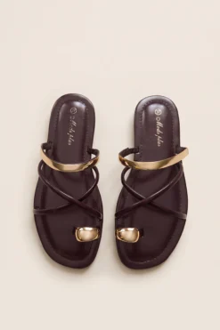 SANDALIAS PLANAS POLIPIEL DETALLE DORADO